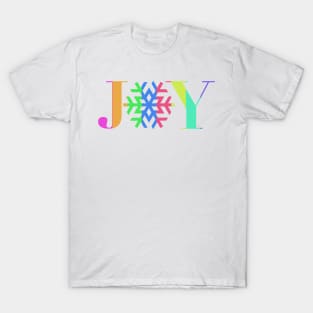 JOY - Bright Stripe Snowflake - on White T-Shirt